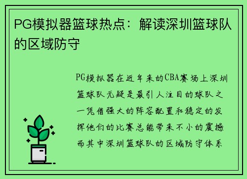 PG模拟器篮球热点：解读深圳篮球队的区域防守